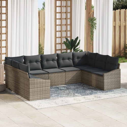 Garden Sofa Set 9 pcs Grey Poly rattan