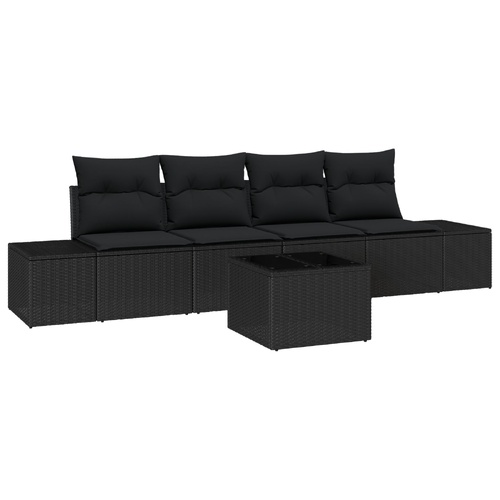 Sofa Set with Cushion Manual 5 pcs Black Poly Rattan