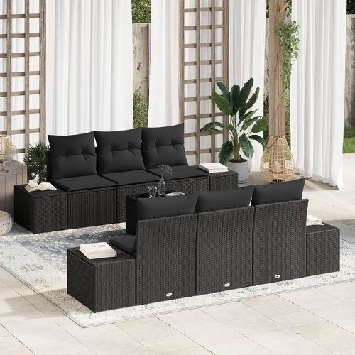 Garden Sofa Set with Cushion 7 pcs Black Poly Rattan