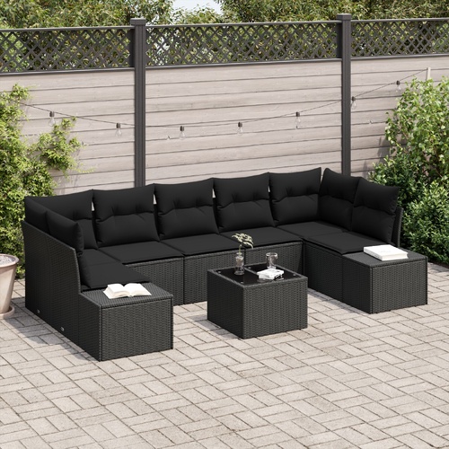 Garden Sofa Set 8 pcs Black Poly rattan