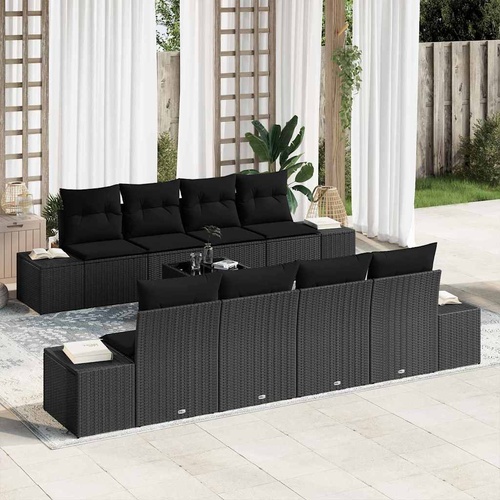 Garden Sofa Set with Cushion 7 pcs Black Poly Rattan