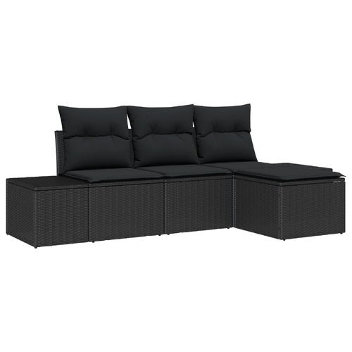 4 Piece Garden Sofa Set with Cushions Black Poly Rattan