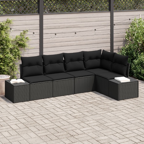 Garden Sofa Set 5 pcs Black Poly Rattan