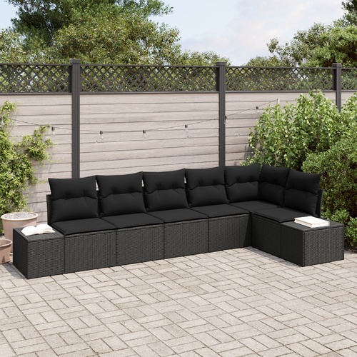 Garden Sofa Set with Cushion 6 pcs Black Poly Rattan