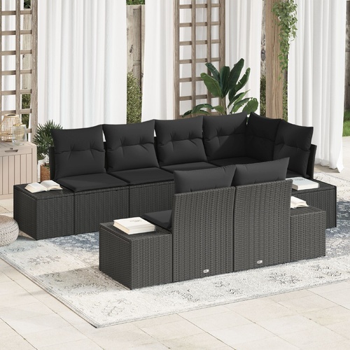 Garden Sofa Set with Cushion 7 pcs Black Poly Rattan
