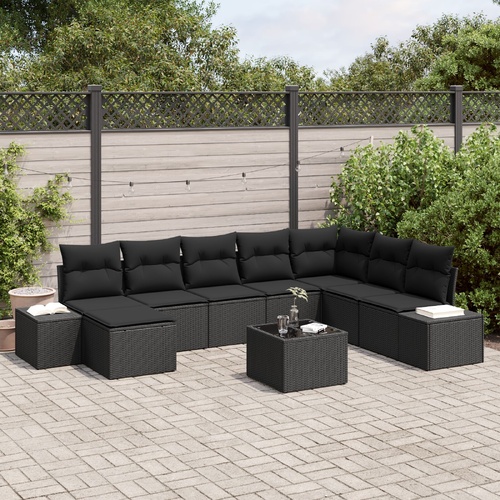 Garden Sofa Set with Cushion 9 pcs Poly Rattan