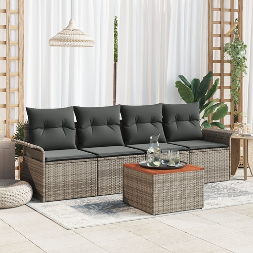 Garden Sofa Set with Cushion 5 pcs Grey Poly Rattan