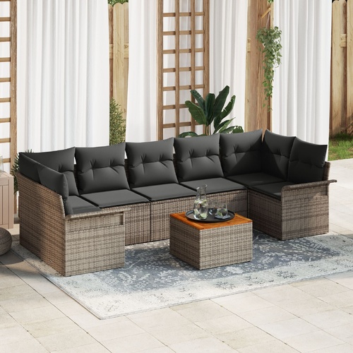 Garden Sofa Set with Cushion 8 pcs Grey Poly Rattan