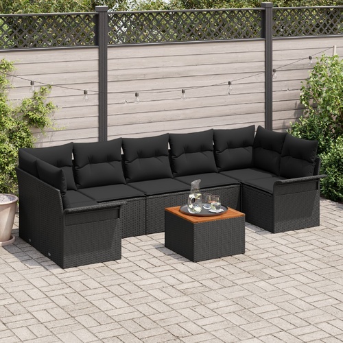 Garden Sofa Set with Cushion 8 pcs Black Poly Rattan