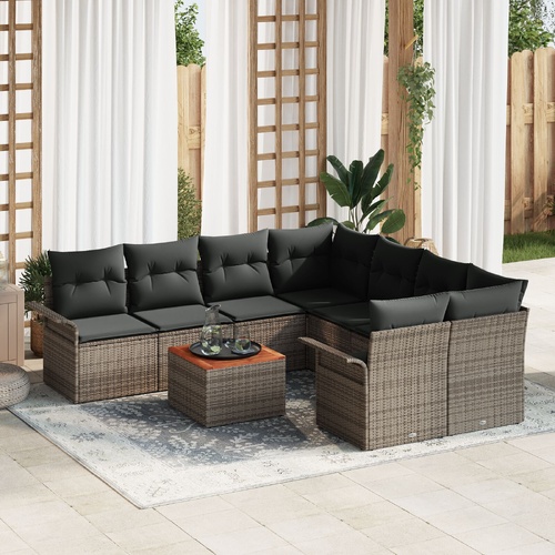 Garden Sofa Set with Cushion 9 pcs Grey Poly Rattan
