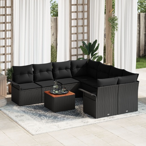 Garden Sofa Set with Cushion 9 pcs Black Poly Rattan