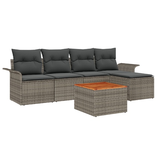Garden Sofa Set with Cushion 6 pcs Grey Poly Rattan
