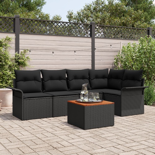 Garden Sofa Set with Cushion 6 pcs Black Poly Rattan