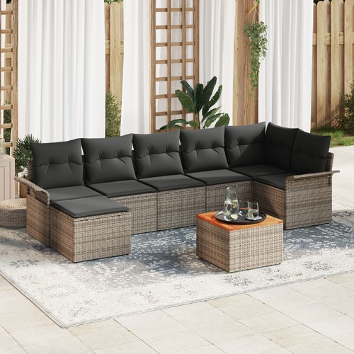 Garden Sofa Set with Cushion 8 pcs Grey Poly Rattan
