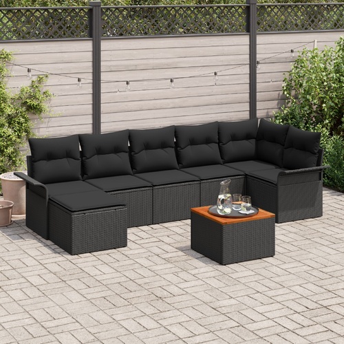 Garden Sofa Set with Cushion 8 pcs Black Poly Rattan