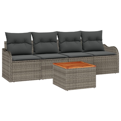 Garden Sofa Set with Cushion 5 pcs Grey Poly Rattan