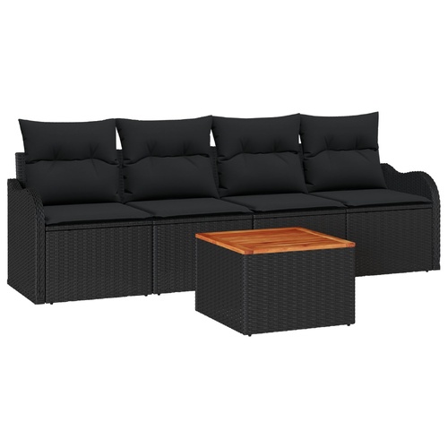Garden Sofa Set with Cushion 5 pcs Black Poly Rattan