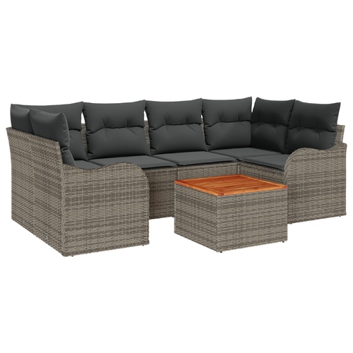 Garden Sofa Set with Cushion 7 pcs Grey Poly Rattan
