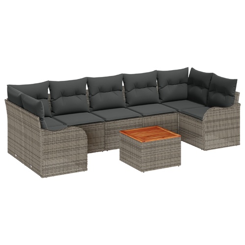 Garden Sofa Set with Cushion 8 pcs Grey Poly Rattan