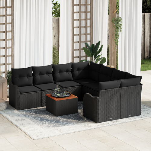 Garden Sofa Set with Cushion 9 pcs Black Poly Rattan