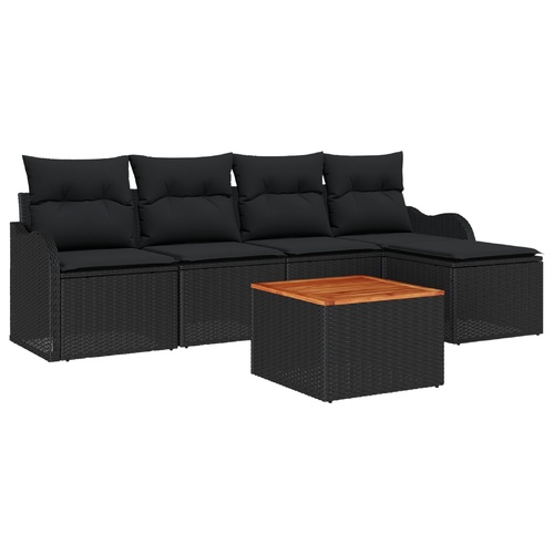 Garden Sofa Set with Cushion 6 pcs Black Poly Rattan