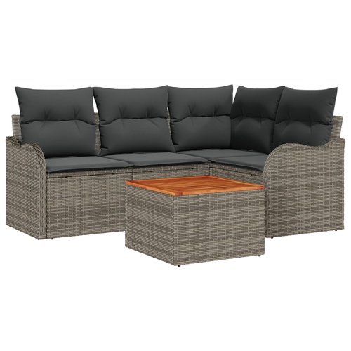 Garden Sofa Set with Cushion 5 pcs Grey Poly Rattan