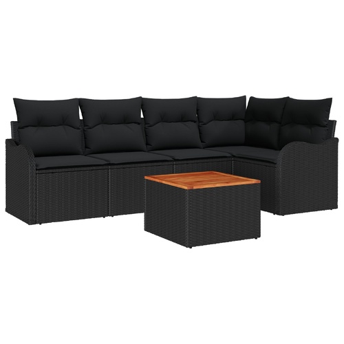 Garden Sofa Set with Cushion 6 pcs Black Poly Rattan