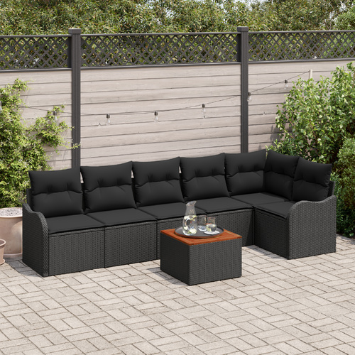 Garden Sofa Set with Cushion 7 pcs Black Poly Rattan