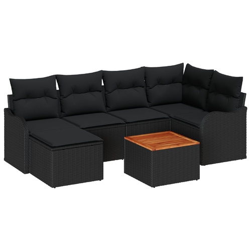Garden Sofa Set with Cushion 7 pcs Black Poly Rattan