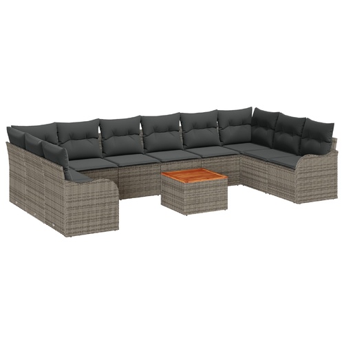 Garden Sofa Set with Cushion 11 pcs Grey Poly Rattan