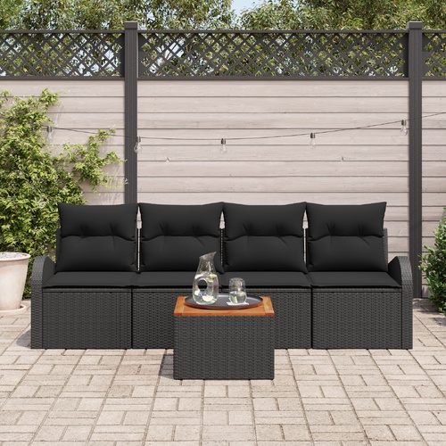 Garden Sofa Set with Cushion 5 pcs Black Poly Rattan