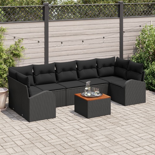 Garden Sofa Set with Cushion 8 pcs Black Poly Rattan