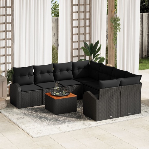 Garden Sofa Set with Cushion 9 pcs Black Poly Rattan