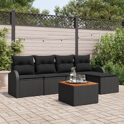 Garden Sofa Set with Cushion 6 pcs Black Poly Rattan