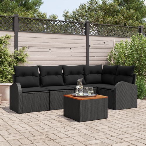 Garden Sofa Set with Cushion 6 pcs Black Poly Rattan