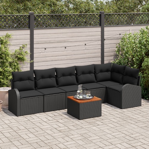 Garden Sofa Set with Cushion 7 pcs Black Poly Rattan