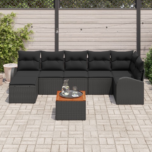 Garden Sofa Set with Cushion 8 pcs Black Poly Rattan