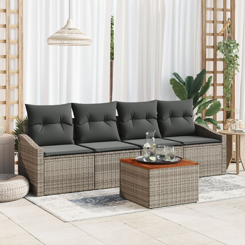 Garden Sofa Set with Cushion 5 pcs Grey Poly Rattan
