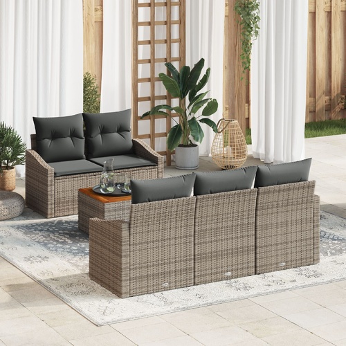 Garden Sofa Set with Cushion 6 pcs Grey Poly Rattan