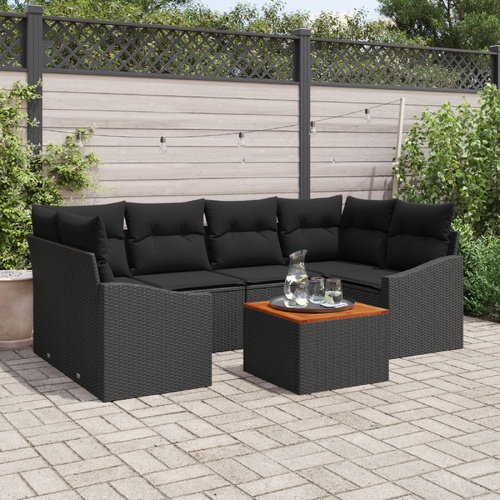 Garden Sofa Set with Cushion 7 pcs Black Poly Rattan