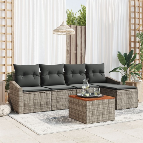 Garden Sofa Set with Cushion 6 pcs Grey Poly Rattan