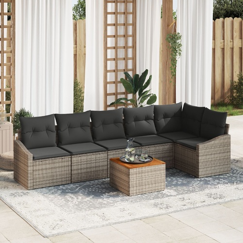 Garden Sofa Set with Cushion 7 pcs Grey Poly Rattan