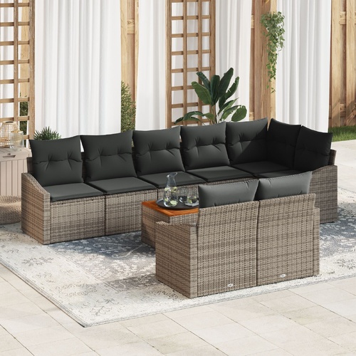 Garden Sofa Set with Cushion 9 pcs Grey Poly Rattan