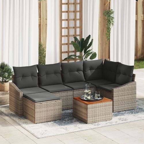 Garden Sofa Set with Cushion 7 pcs Grey Poly Rattan