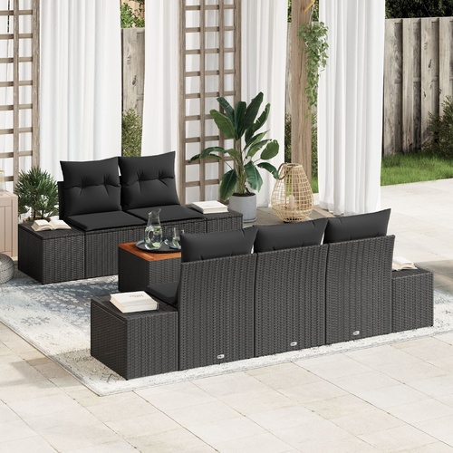 Garden Sofa Set with Cushion 6 pcs Black Poly Rattan