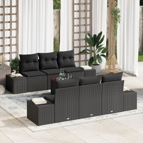 Garden Sofa Set with Cushion 7 pcs Black Poly Rattan