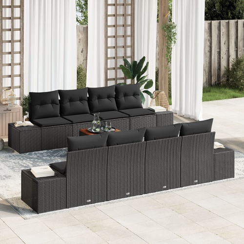 Garden Sofa Set with Cushion 9 pcs Black Poly Rattan