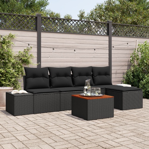 Garden Sofa Set with Cushion 6 pcs Black Poly rattan