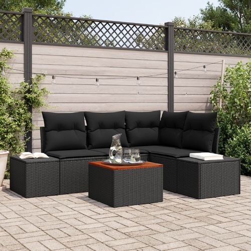 Garden Sofa Set with Cushion 5 pcs Black Poly rattan