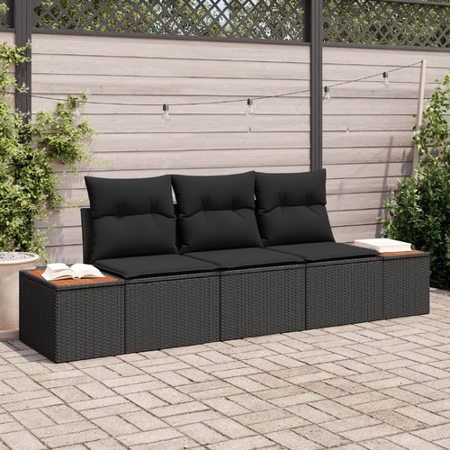Garden Sofa Set with Cushion 3 pcs Black Poly Rattan